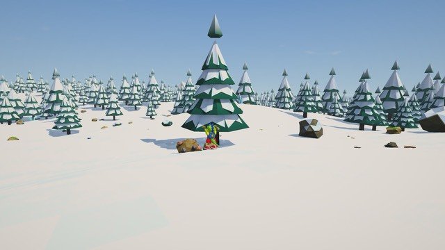Snowy pines and icy slopes in the Frostlands