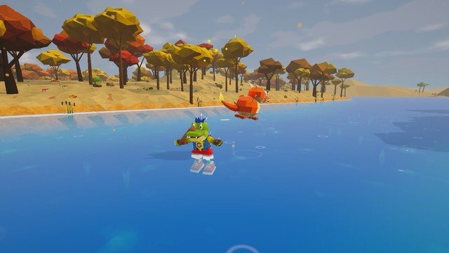 A pet creature swimming beside its player